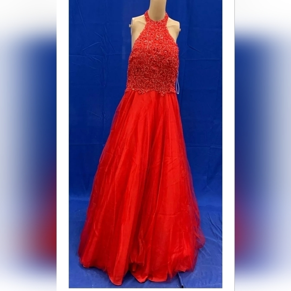 NOX Anabel Floral Lace Sequin Halter Dress Large - Picture 2 of 5